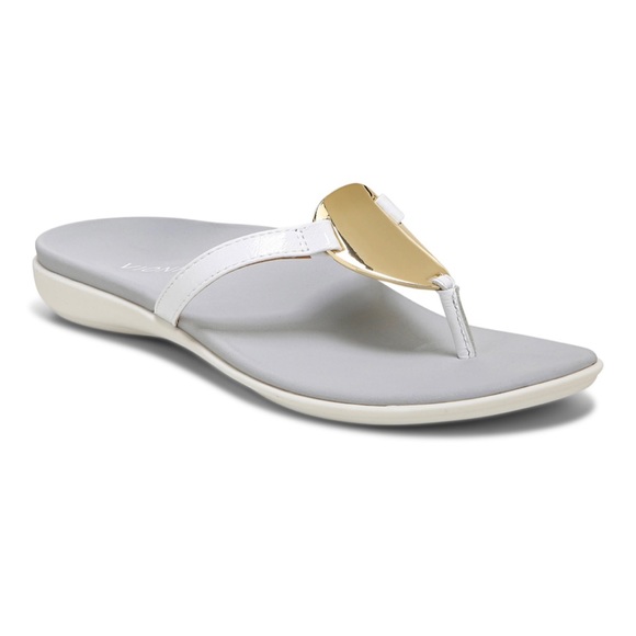 VIONIC RAYSA WHITE PATENT LEATHER SLIP-ON SUPPORTIVE TOE-POST THONG SANDAL Sz8.5 - Picture 1 of 11